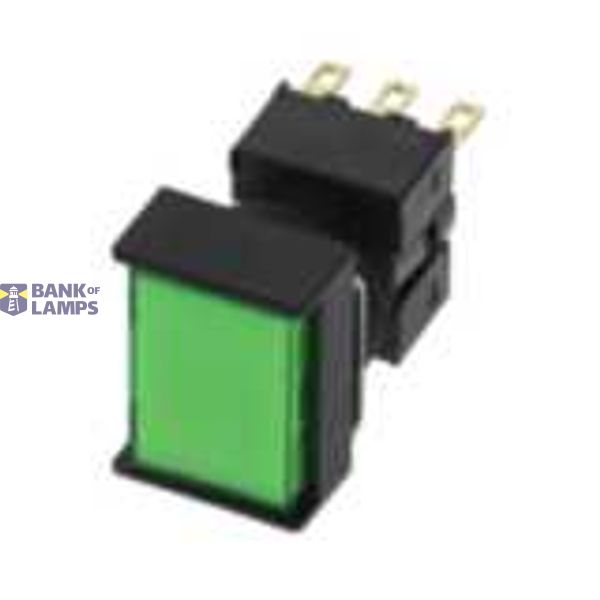 Pushbutton complete, dia. 16 mm, lighted LED 24 VDC, rectangular, green, momentary operation, SPDT contact block, solder terminal A16 7565B image 1