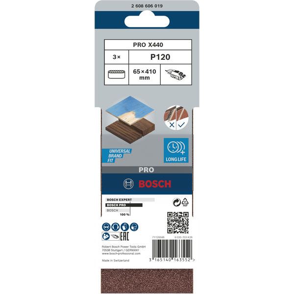 3-piece X440 sanding belt set 65 x 410 mm, 120 image 2