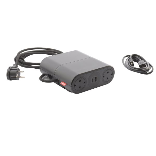 Link'On extendable 4 sockets 2P+E SCH  2 USB A+C HDMI 2m cord Wieland connector with power cord 2,5m image 1
