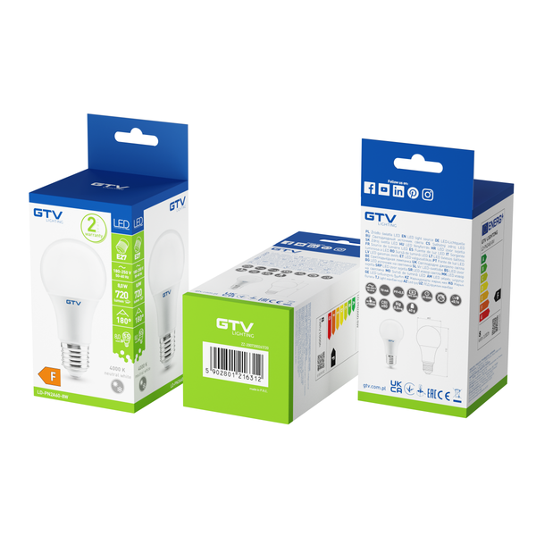 LED Bulb E27, A60, 8 W, 720 lm, 4000K, AC175-250V, 180° image 3