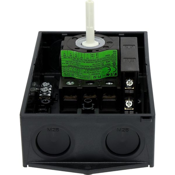 P1-32/I2/SVB-SW/HI11 Main switch, P1, 32 A, surface mounting, 3 pole, 1 N/O, 1 N/C, STOP function, With black rotary handle and locking ring, Lockable in the 0 (Off) posit image 40