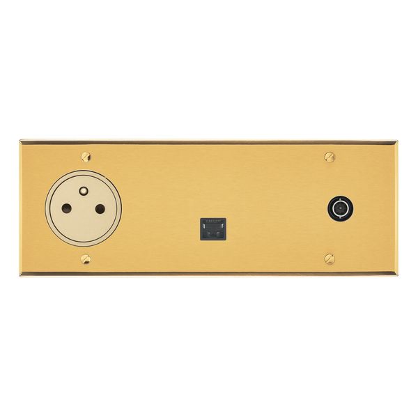 67233 Art d'Arnould univers Mémoire 2P+E 16A 250V power socket, RJ45 category 6 FTP socket and single TV socket - brushed gold image 1