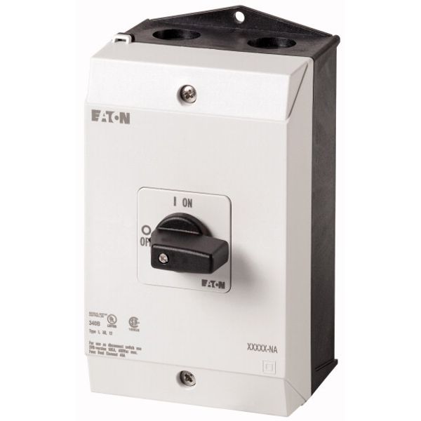 T3-4-8343/I2-NA On-Off switch, T3, 32 A, surface mounting, 4 contact unit(s), 7-pole, with black thumb grip and front plate, UL/CSA image 1