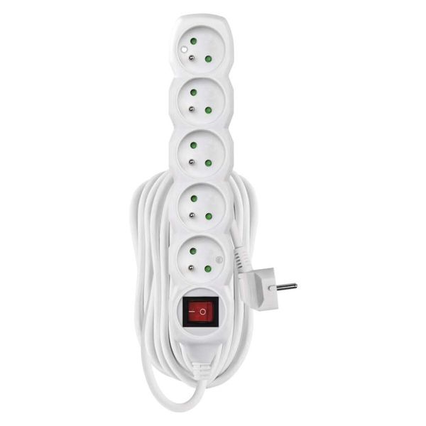 Extension Cord 10 m / 5 sockets / switch / white / PVC / 1 mm2 image 1