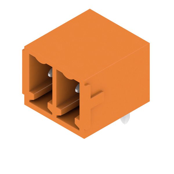 PCB plug-in connector, male header, closed side, THT solder connection, 3.81 mm, Number of poles: 2, 270°, Solder pin length (l): 3.2 mm, tinned, orange, Box image 1