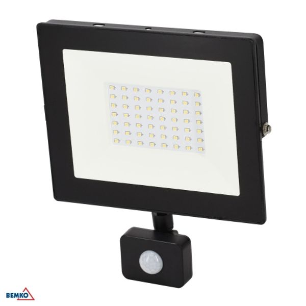 LED FLOODLIGHT SMD KASTEL 50W 6000K 4200LM IP65 BLACK SENSOR PIR image 1