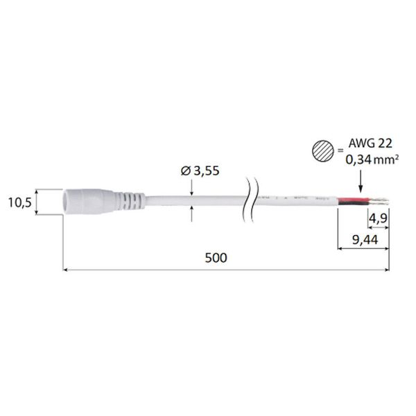 Power connector - socket free end (AWG 22/0.34 mm2) white max. 3A length 500 mm image 1