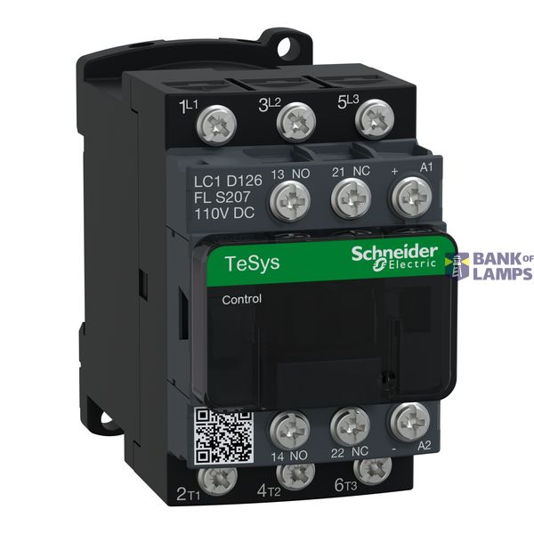 Contactor TeSys D 3P 12A AC-3 coil 110V DC EN 45545 R26 HL3 (LC1D126FLS207) image 2