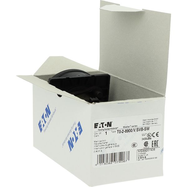 T0-2-8900/V/SVB-SW Main switch, T0, 20 A, rear mounting, 2 contact unit(s), 3 pole + N, STOP function, With black rotary handle and locking ring, Lockable in the 0 (Off) image 27