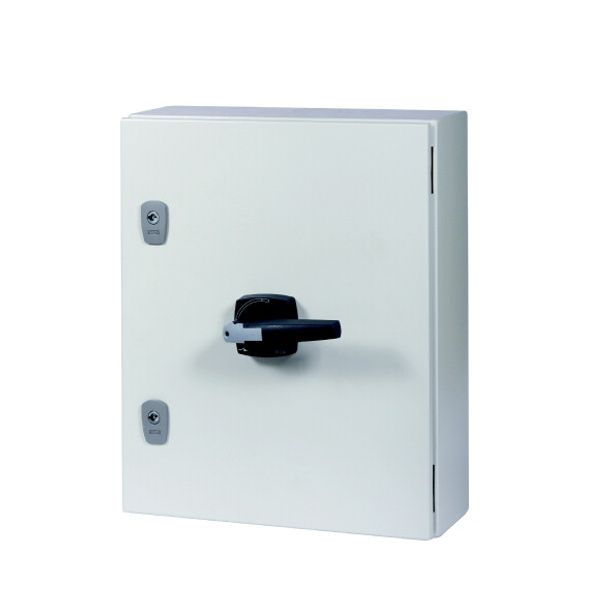 DMVS-160/4/SE5/P-G Switch-disconnector, DMV, 160 A, 4 pole, STOP function, with grey knob, in steel enclosure, 9 mm connection hole image 1