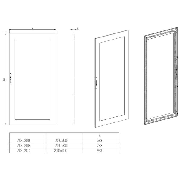 Glazed door for 1 door enclosure H=2000 W=600 mm image 3