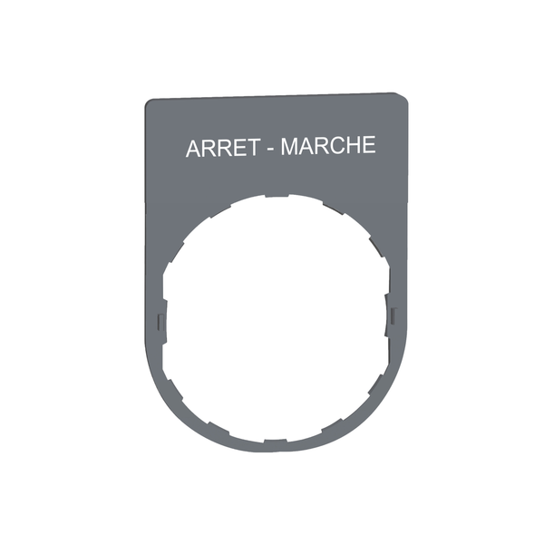 Legend plate, Harmony XB5, 30 x 40mm, grey bezel, white marked ARRET-MARCHE image 1