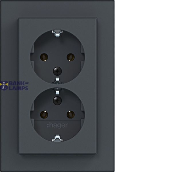 Double SCHUKO wall socket, tall, A.1, anthracite image 1