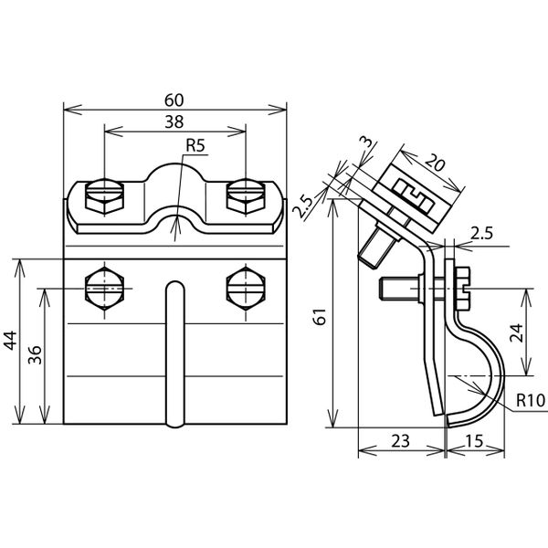 Gutter clamp St/tZn f. bead 13-25mm width 60mm with cleat for Rd 7-10m image 2