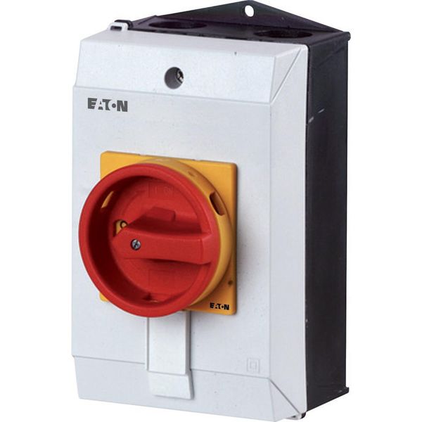 T3-3-15683/I2/SVB Main switch, T3, 32 A, surface mounting, 3 contact unit(s), 3 pole, 2 N/O, 1 N/C, Emergency switching off function, With red rotary handle and yellow image 3