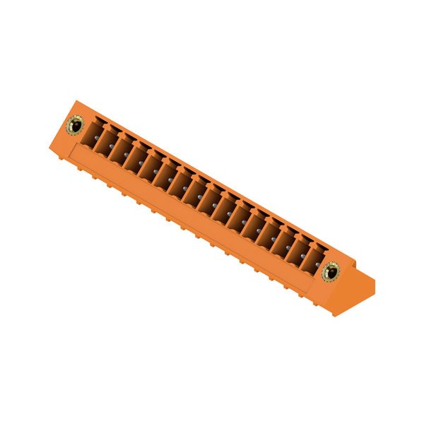 PCB plug-in connector, male header, Flange, THT solder connection, 3.81 mm, Number of poles: 16, 135°, Solder pin length (l): 3.2 mm, tinned, orange, Box image 4