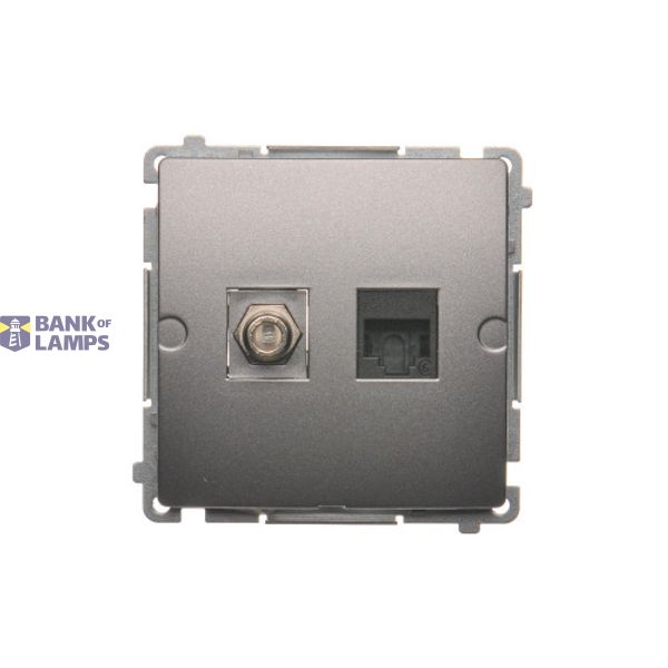 Aerial socket type "F" + computer socket RJ45 cat.6, Inox, metallized image 1