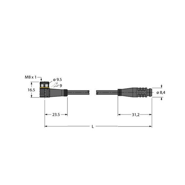 Actuator and Sensor Cable, PUR Extension Cable   PKW4M-0.2-PSG3S/TXL image 2
