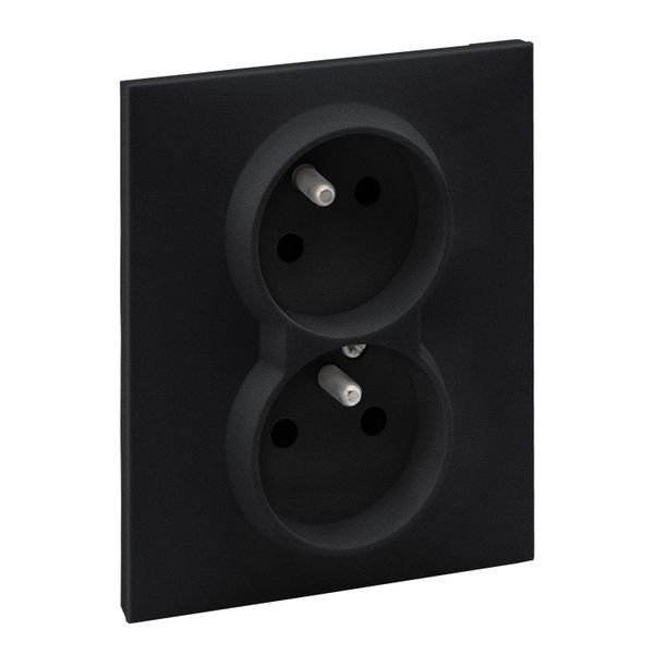 2X2P+E SOCKET FRENCH STANDARD AUTO TERMINALS SHUTTERED BLACK image 1