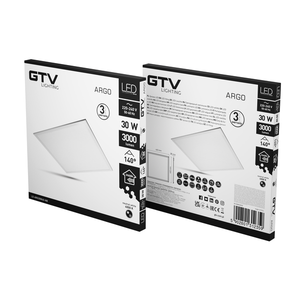 LED panel ARGO, 30 W, 3000 lm, 4000K, AC220-240V, PF>0.9, Ra≥80, IP44, IK08, 140°, 45x45cm image 2