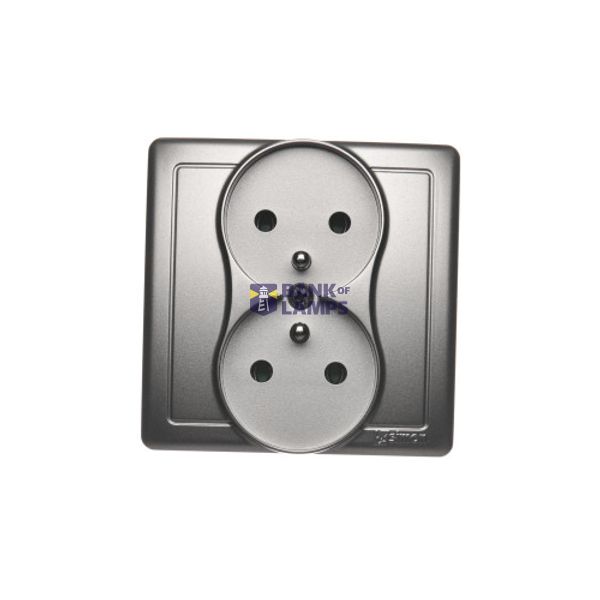 Double socket outlet with earthing, satin, metallized, 16A image 1