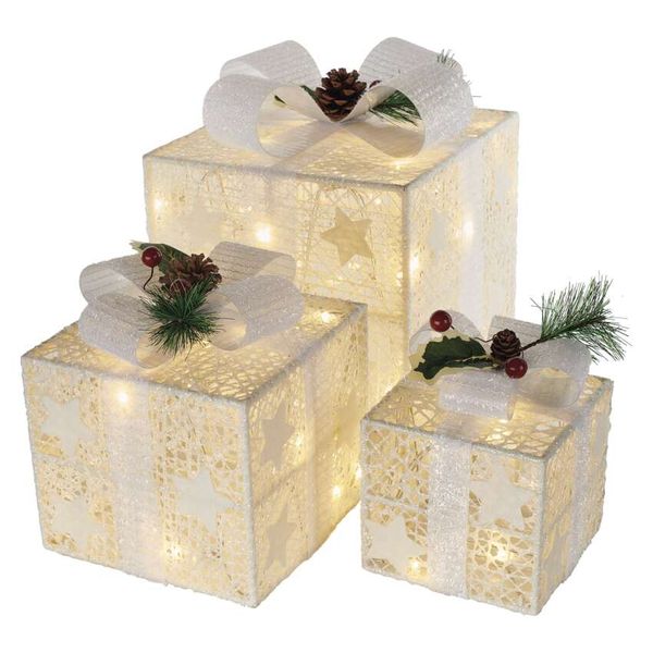 LED presents with decoration, 3 sizes, indoor, warm white image 1
