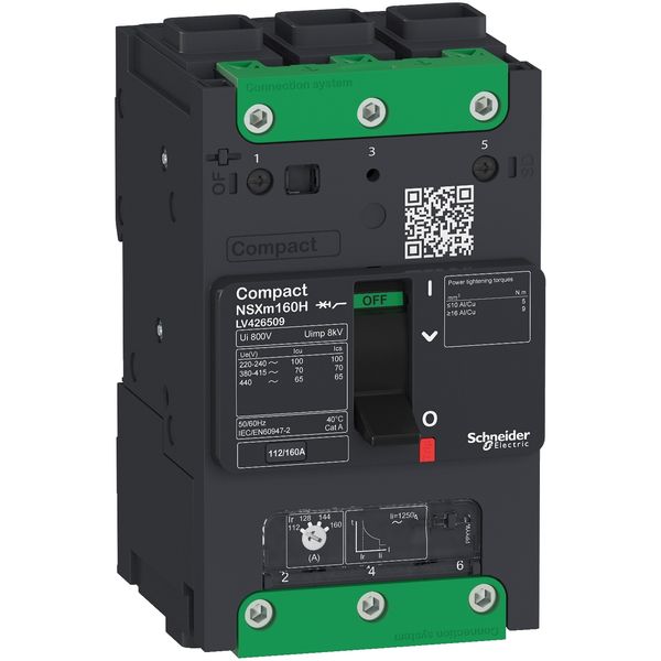 circuit breaker ComPact NSXm H (70 kA at 415 VAC), 3P 3d, 125 A rating TMD trip unit, EverLink connectors image 3