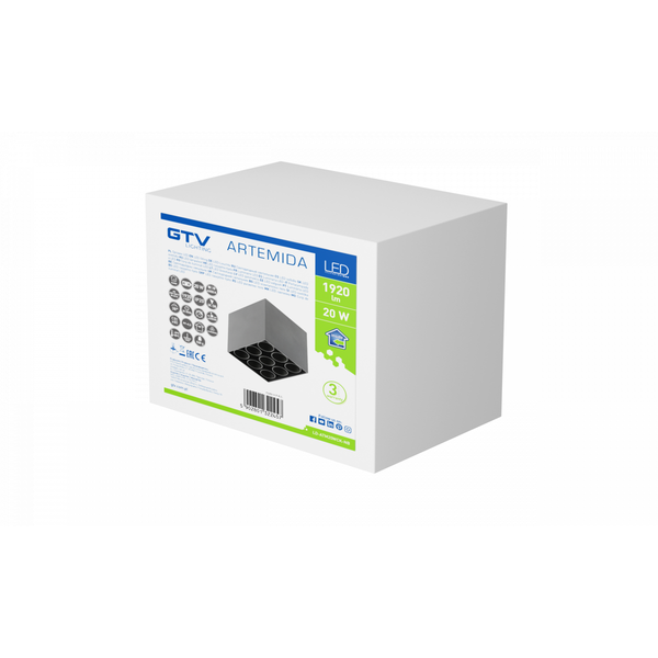 LED luminaire ARTEMIDA, 20 W, 1920 lm, 4000K, IP20, square, black image 2