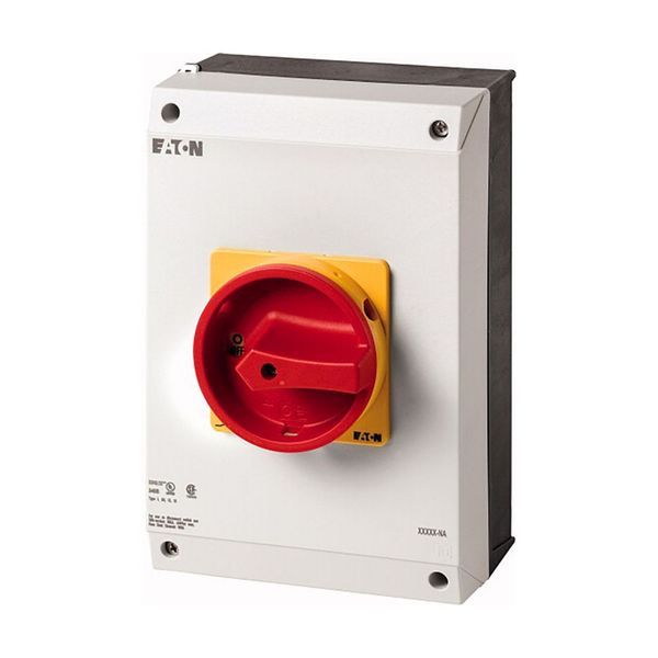 P3-63/I4/SVB/HI11-NA Main switch, P3, 63 A, surface mounting, 3 pole, 1 N/O, 1 N/C, Emergency switching off function, With red rotary handle and yellow locking ring, UL/CS image 5
