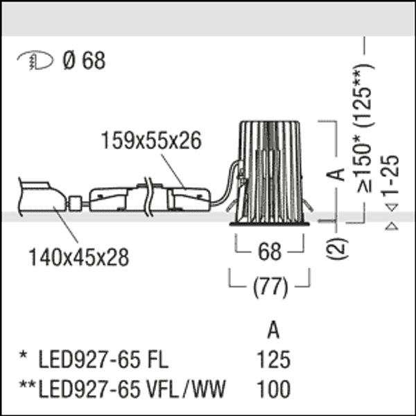 DIAMO R68 850-927-65 BC WW-DAL WH - LED ceiling-recessed luminaire image 2