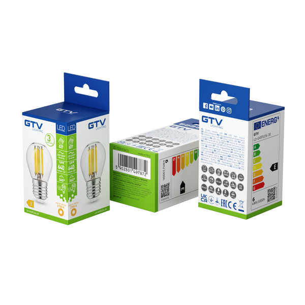 LED Bulb E27, G45, 5.8 W, 640 lm, 2700K, AC220-240V, 360°, FILAMENT image 2