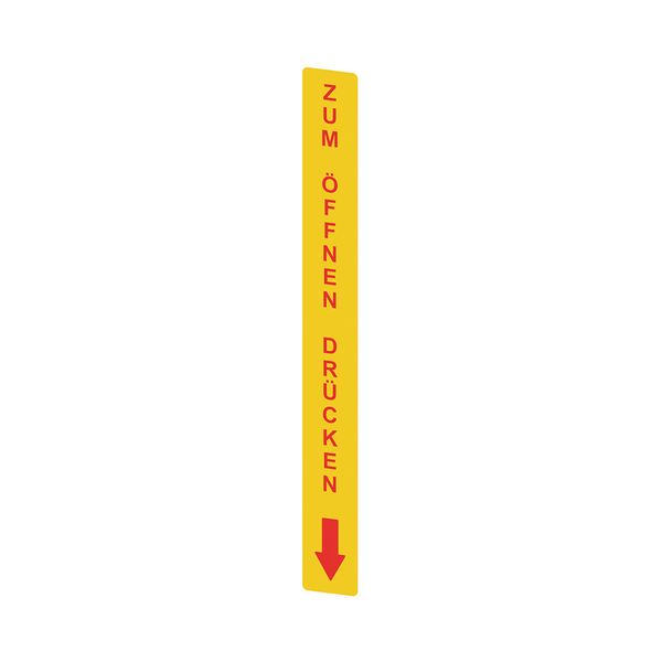 Yellow adhesive in PC, rectangular 300x32 mm, red writing "ZUM OFFNEN DRUCKEN" image 1