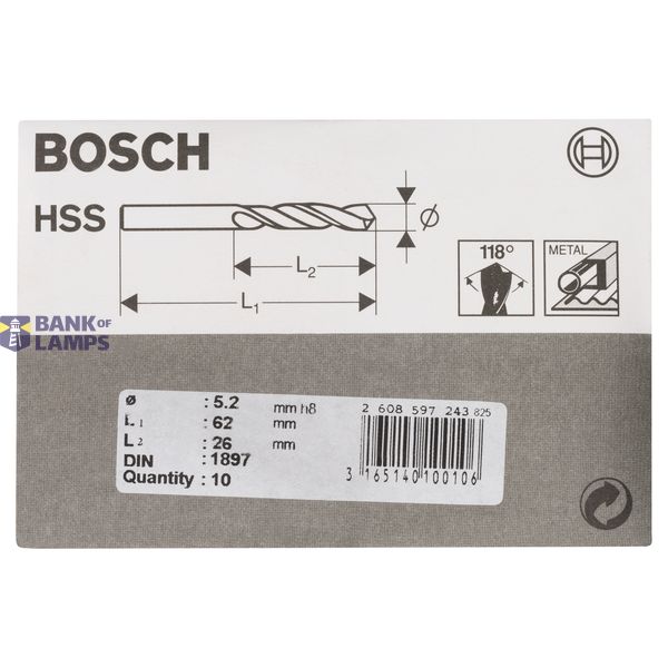 Stub drill bits, HSS-R, DIN 1897 5,2 x 26 x 62 mm 10 pcs. image 2