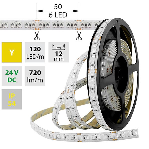 LED strip SMD5050 yellow, 120LED/m, 28.8W/m, 720lm/m, IP54, DC 24V, 12mm, 5m image 1