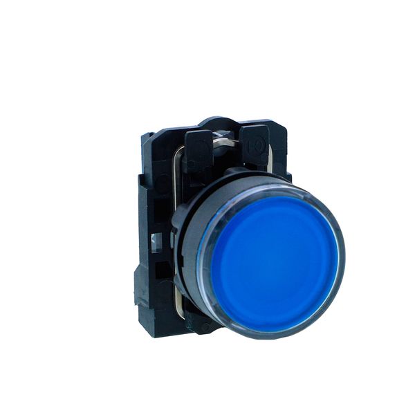 Illuminated pushbutton, Harmony XB5N XB7N, plastic, flush, blue, 22mm, spring return, 110V AC, 1 NO image 1