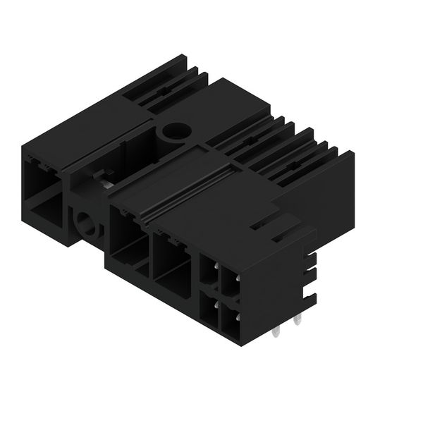 PCB plug-in connector, male header, closed side, Middle screw flange, THT solder connection, 7.62 mm, Number of poles: 3, 90°, Solder pin length (l): 3.5 mm, tinned, black, Box image 2