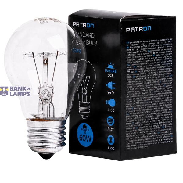 Incandescent Bulb E27 60W A60 24V CL Patron image 1
