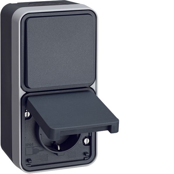 Combi.change-over switch/SCHUKO soc.out. hinged cover surf.-mtd,W1 image 1