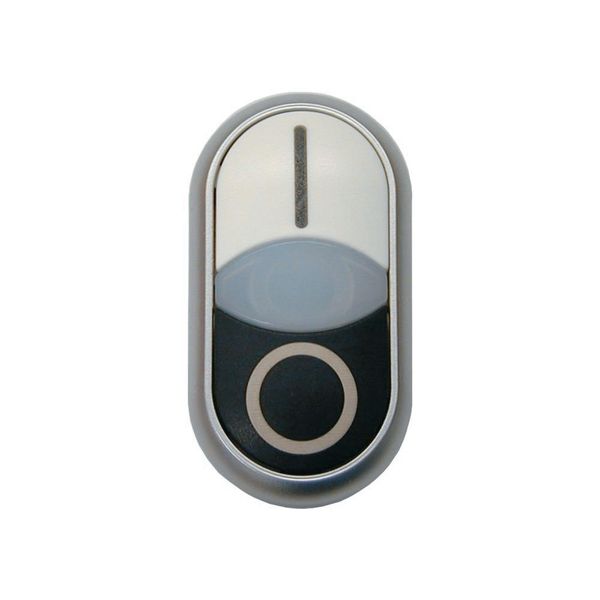 M22S-DDLM-WS-X1/X0 Double actuator pushbutton, RMQ-Titan, Pushbutton actuator I and indicator light flush, pushbutton actuator 0 non-flush, momentary, White lens, white, image 3