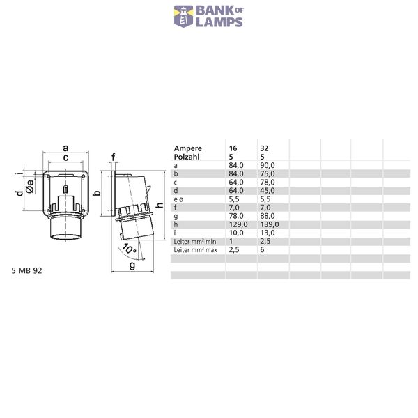 TCD 6h 32A 5P 400V IP44 75x90 QC TE Aanb Ni image 4