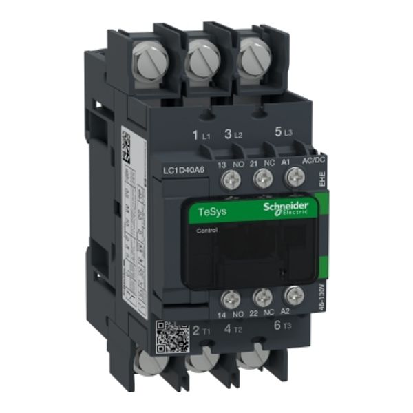 TeSys D contactor 3P 40A AC3 NO+NC 48-130V ACDC LUGS image 1