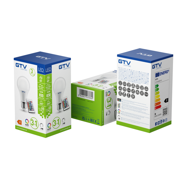 LED Bulb E27 RGBW, A60, 9 W, 830 lm, AC220-240V, 200°, remote control image 2