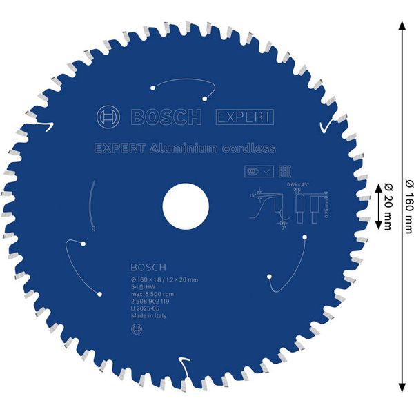 Expert for Aluminium Circular Saw Blade for Cordless Saws 160x1.8/1.3x20 T54 image 1