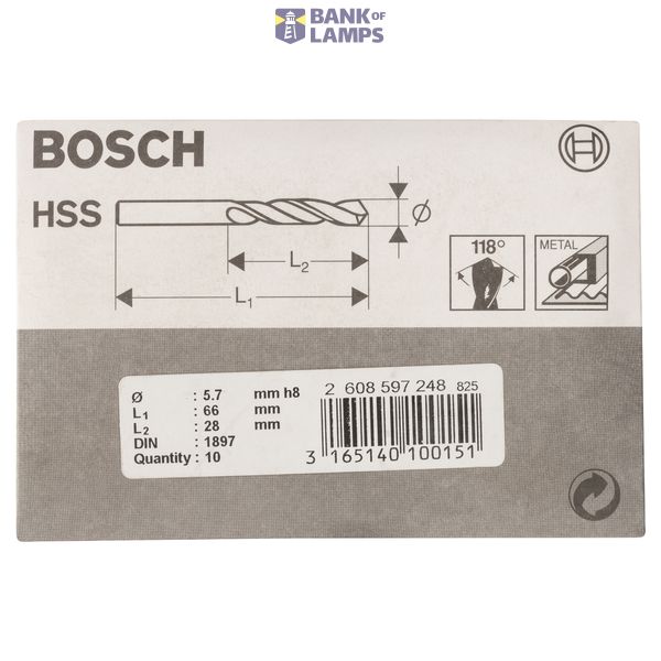 Stub drill bits, HSS-R, DIN 1897 5,7 x 28 x 66 mm 10 pcs. image 2