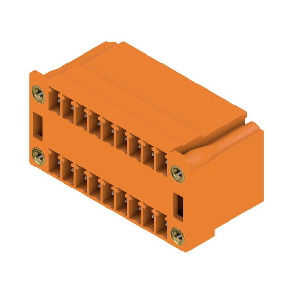 PCB plug-in connector, male header, Flange, THT solder connection, 3.81 mm, Number of poles: 18, 90°, Solder pin length (l): 3.2 mm, tinned, orange, Box image 4