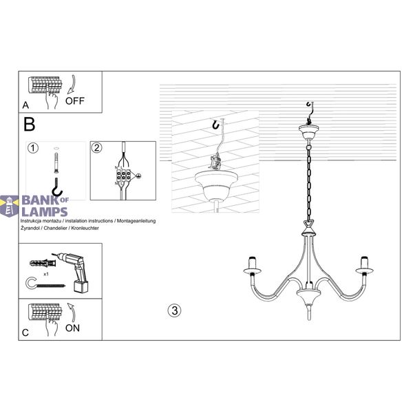 CHANDELIER MINERVA 3 BLACK E14 3X40W IP20 image 2