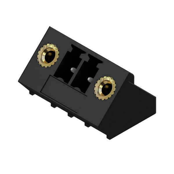 PCB plug-in connector, male header, Flange, THT solder connection, 3.81 mm, Number of poles: 2, 135°, Solder pin length (l): 3.2 mm, tinned, black, Box image 3