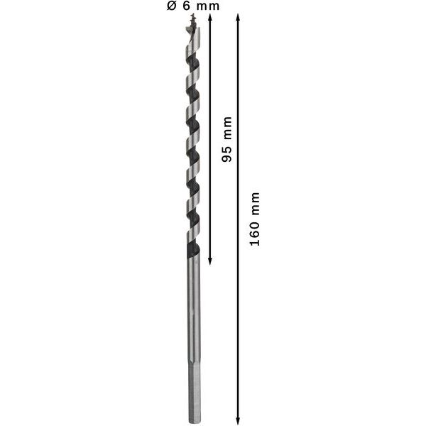Wood auger bit, hexagon 6 x 95 x 160 mm, d 4,8 mm image 2