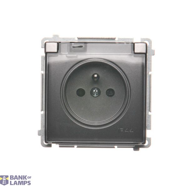 IP44 single socket outlet with shutters - transparent flap, Inox, metallized, 16A image 1