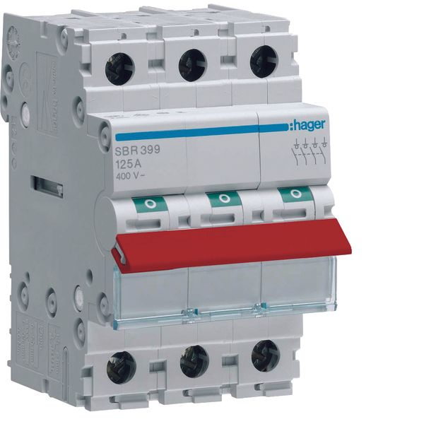 3-pole, 63A Modular Switch with Red Toggle image 1